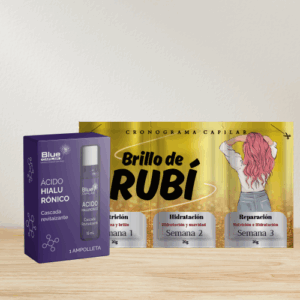 Kit Elixir de Luz de Blue Capilar con Brillo de Rubí y Ácido Hialurónico para brillo y nutrición intensiva.